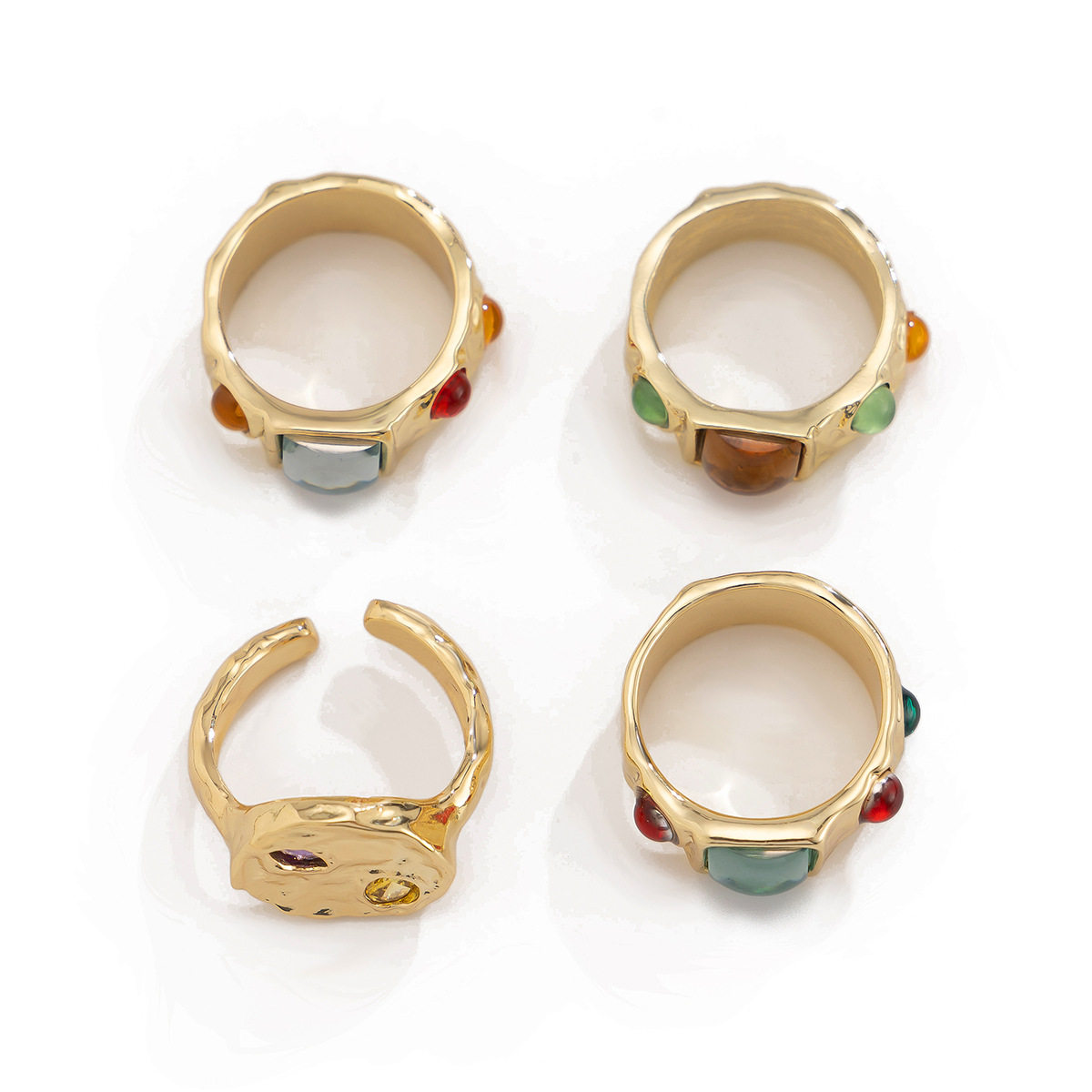 Europe and the United States cross-border jewelry lava geometric diamond gem ring suit ring personality liquid alloy smooth ring