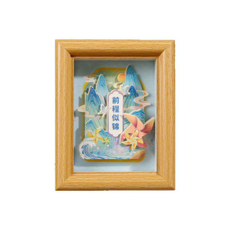 Mini Hollow Glass Surface Three-Dimensional Painting Chinese Style Mdf Wooden Photo Frame Sticker Display 7.5*10 Small Ornaments Wholesale
