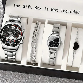 Cross-Border Popular Watch Jewelry Set Calendar Steel Band Men's Business Men's Watch Three-Eye Large Dial Men's Watch