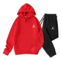 Red with black pants-white label