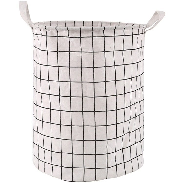 Household Fabric Laundry Basket Storage Bin Round Cotton and Linen Dirty Clothes Basket Toy Miscellaneous Items Grid Storage Foldable Laundry