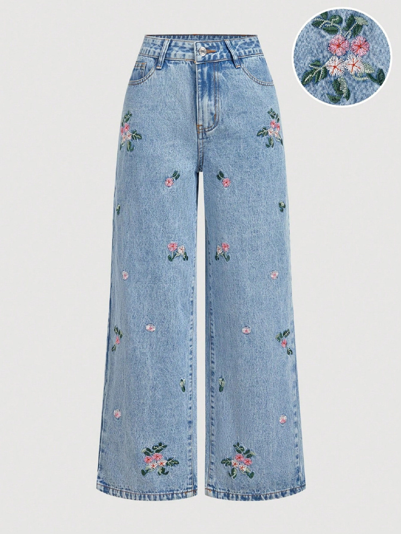 Casual Embroidered Straight Leg Jeans Versatile Design Trendy Style Comfortable Fit Perfect for Everyday Wear Ready