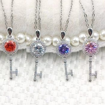 Popular Imitation 2-Carat Moissanite Key Necklace for Women, Fashionable Classic Diamond Pendant Jewelry, Popular Live Broadcast Supply