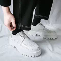 Summer New Style Carved Brogue Business Casual Shoes Cross-Border Large Size Lightweight Platform Shoes Leather Shoes Heightening Men's Shoes