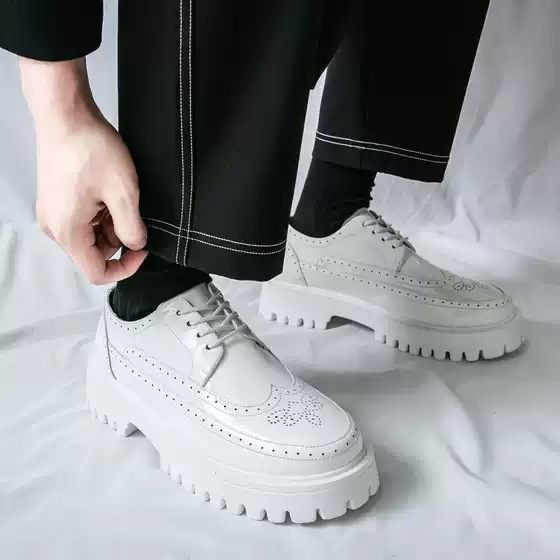 Summer New Style Carved Brogue Business Casual Shoes Cross-Border Large Size Lightweight Platform Shoes Leather Shoes Heightening Men's Shoes