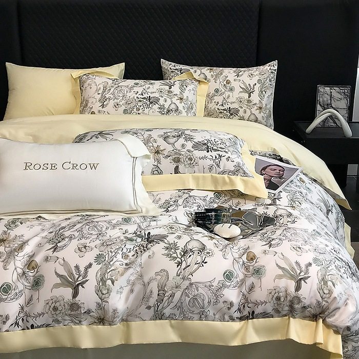 2024 Four-Piece Set of Light Luxury 100-Count Long-Staple Cotton Pure Cotton Bed Sheet, Duvet Cover, and Fitted Sheet with Digital Printing