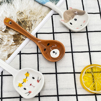 Wholesale hand painted underglaze color cartoon creative ceramic red mushroom spoon cartoon spoon cute children spoon tableware