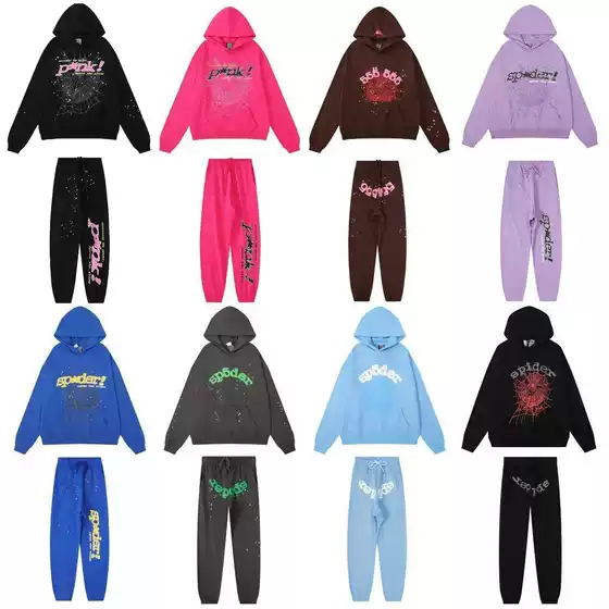 Cross-border Trendy Brand Sp5der555555 Spider Web Printed suit Loose Hooded Sweat Casual Sports Pants Trendy