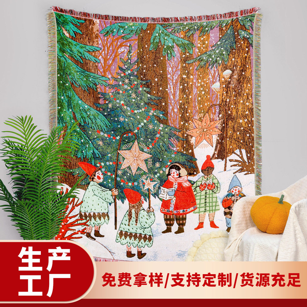 Trendy Jacquard Tapestry Christmas Sofa Throw Bohemian Sofa Blanket Anti-Cat Scratch Sofa Throw Thick Blanket