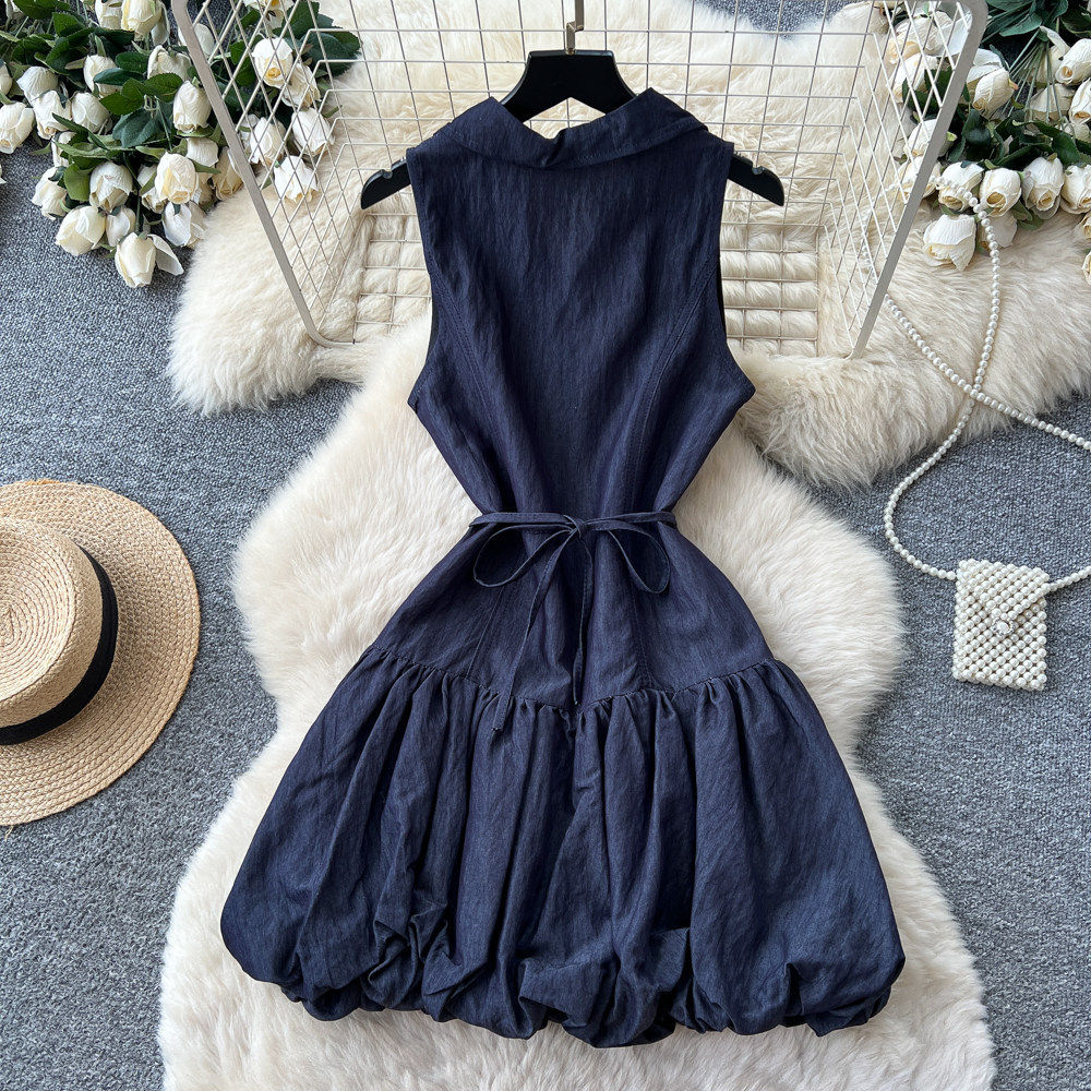 Womens Sleeveless Polo Dress Floral Print Bow Tie Waist Defined A Line Silhouette Summer Casual Wear Wholesale
