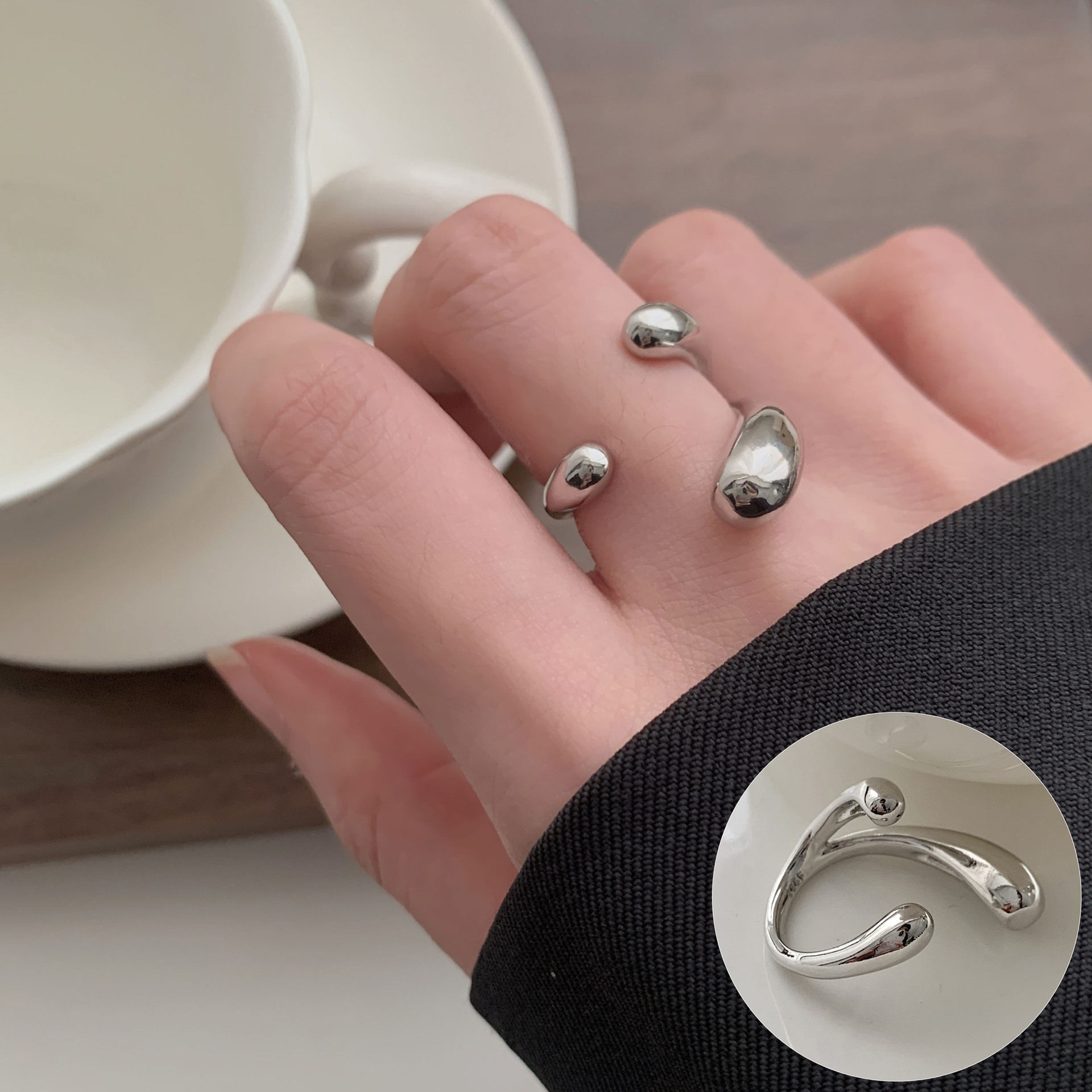 简约几何线条螺旋戒指女时尚设计感冷淡风开口指环旋涡环形食指戒