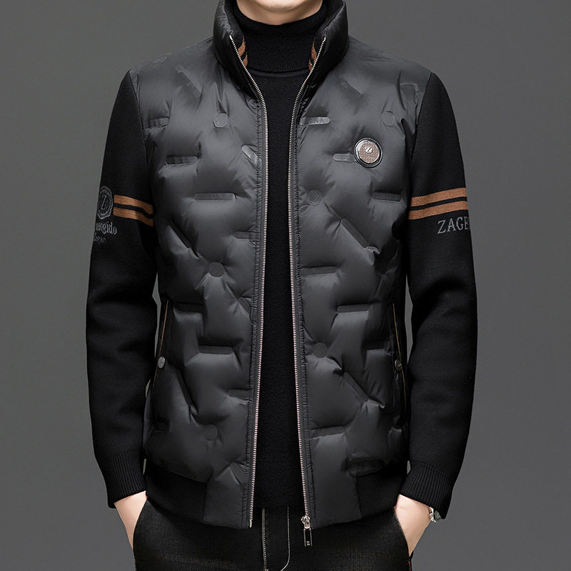 Men's New Stand Collar Casual Business Fashion Simple Knitted Thread Removable Sleeve down Jacket Jacket