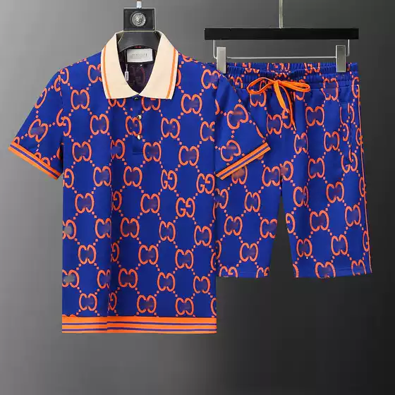 G Brand Polo Shirt Lapel Short-Sleeve Set Versatile Classic All-Over Print Unisex High-End Trendy Casual Thin Style