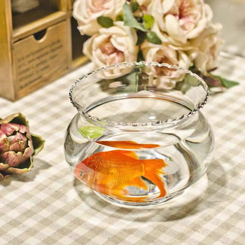 Transparent Lace Round Fish Tank Glass Creative Hydroponic Landscaping Vase Mini Goldfish Turtle Tank Pothos Hydroponic Device