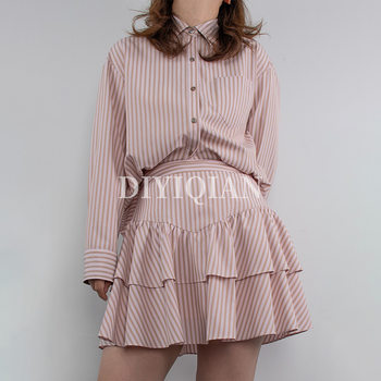 Diyiqianchic Spring New Elegant Slim Stripesd Shirt + High Waist Slim Skirt Two-Piece Set