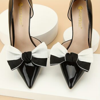 1 Piece Korean Princess Cute Shoe Flower Black and White Double Color Fabric Design Bow Shoe Clip High-End Shoe Flower