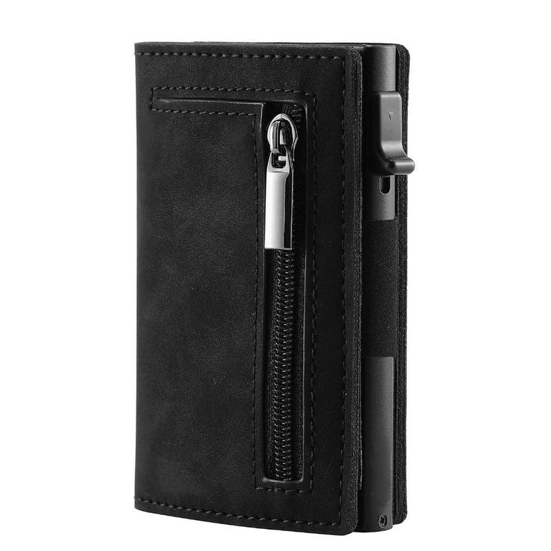 New Genuine Leather Men's Wallet Automatic Pop-up Credit Card Box Ultra-thin RFID Anti-theft Card Bag Metal Card Case