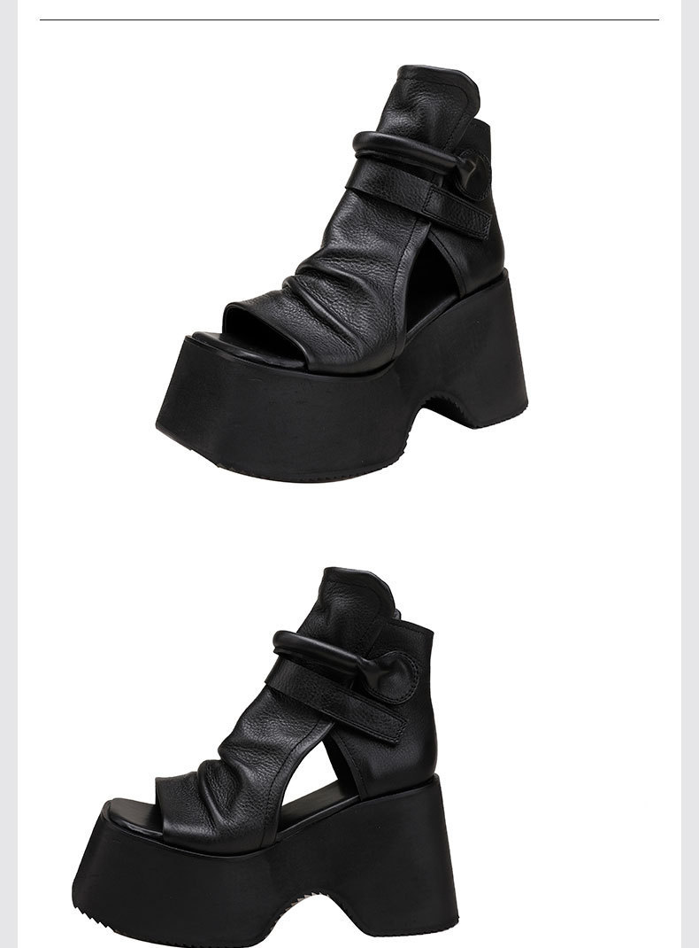 Bốt sandal nữ đế dày mũi hở cá tính phong cách cổ điển — Màu đen, Màu nâu
