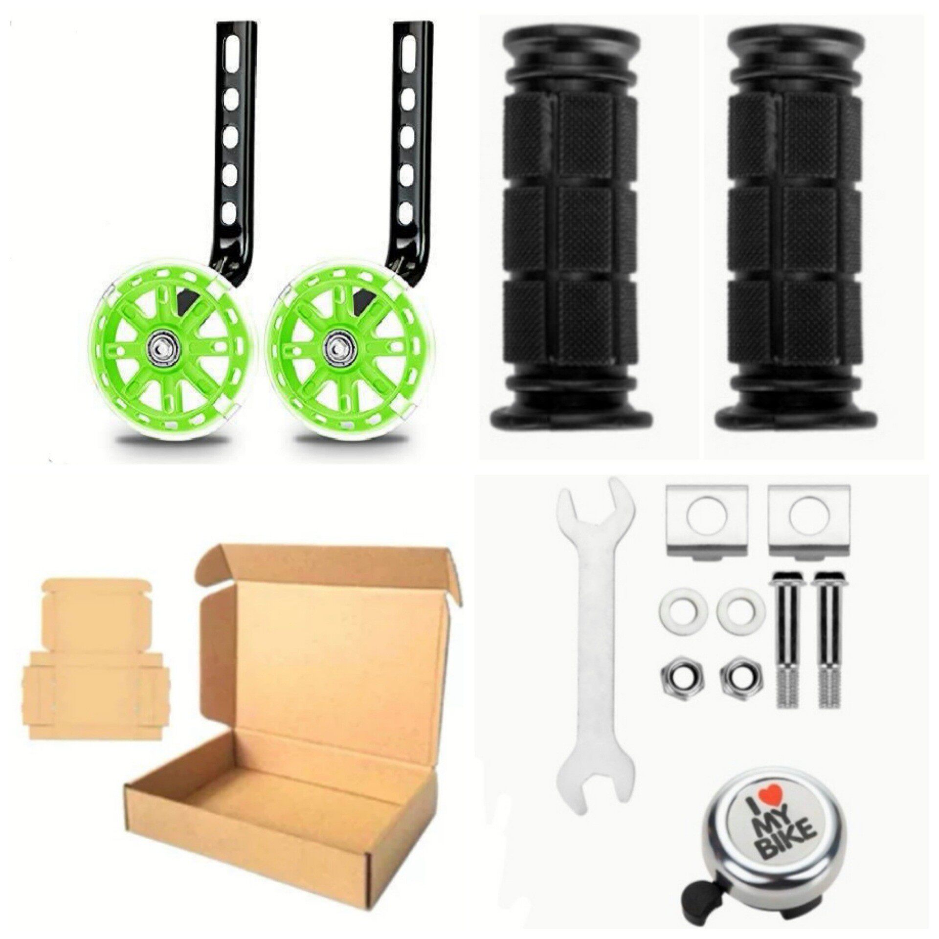 グリーン補助輪 + ハンドル + 鈴 + 紙箱