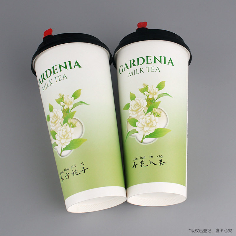 Disposable Milk Tea Cups with Lids for Hot Drinks, Chinese-Style Milk Tea Paper Cups, Thickened, Anti-Scalding, Single-Layer Packaging Cups, Commercial Wholesale