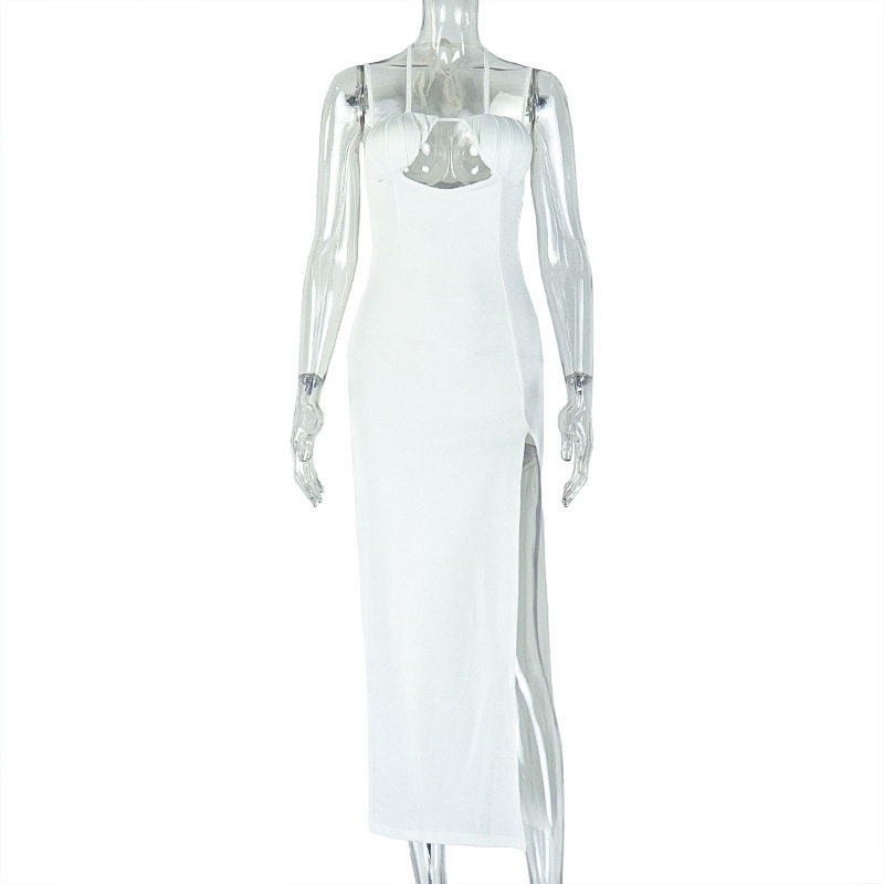 Bodycon Halter Dress Solid Color Asymmetrical Hem High Slit Chic Evening Wear for Women Wholesale Available