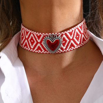 Cross-Border Spot Bohemian Ethnic Style Hand-Woven Embroidered Rainbow Heart High-End Adjustable Collar for Women