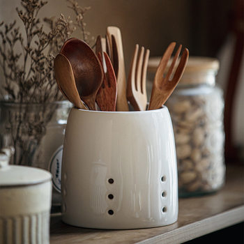 Yan Bai Simple and Practical Chopsticks Holder Kitchen Ceramic Storage Pen Holder Cross-border Export Knife and Fork Spoon Chopsticks Cage