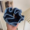 Navy Blue Polka Dot Stitching Lace Double-Layered Hair Tie for Women Korean Style Hair Tie Ball Hair Rope Headband