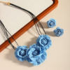 Cross-border Explosions Blue Retro Denim Multi-layer Rose Collar suit Fashion High-end Flower Earrings Necklace