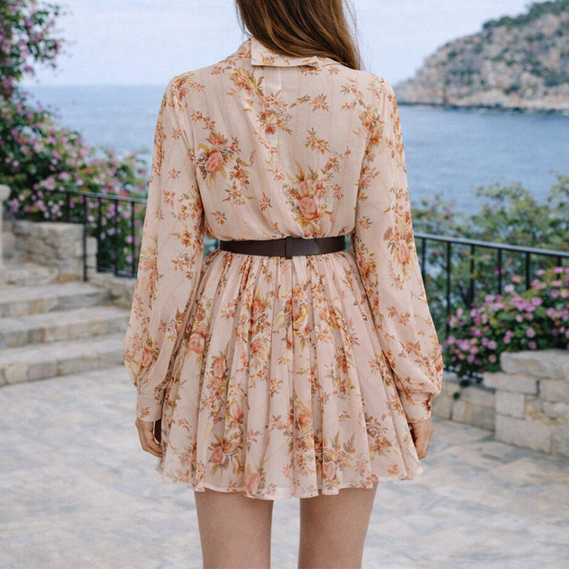 Womens Spring Dress French Floral Print V Neck Waist Defined Slim Fit Casual or Formal Wear Wholesale Available