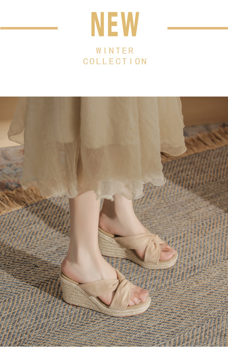 Dép sandal nữ quai ngang gót xuồng 9cm mũi hở đế mềm êm chân — Màu be, màu đen