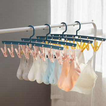 New home balcony 8-clip hanger underwear socks plastic straight rod multi-head two-color windproof clip children's drying clothes