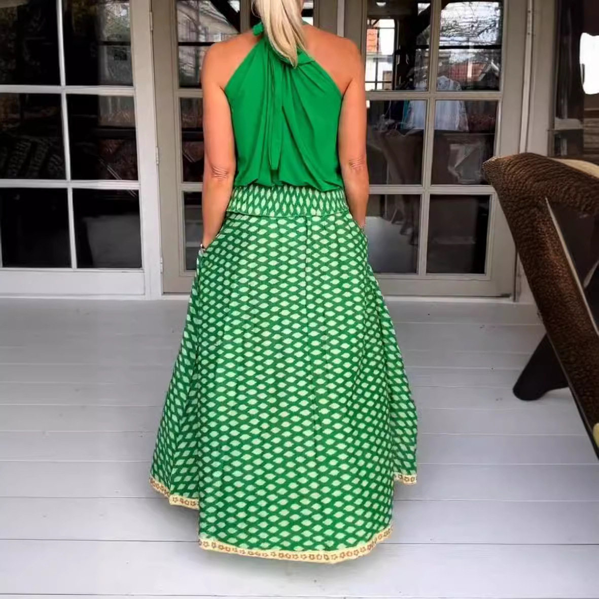 Summer Womens A Line Skirt Diamond Print Pocket Design Casual Style Wholesale Available OEM ODM service
