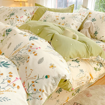 Cotton Four-piece Set Cotton 2025 New Bedding Fresh Floral Quilt Cover Bed Sheet Dormitory Three-piece Set Bedclothes
