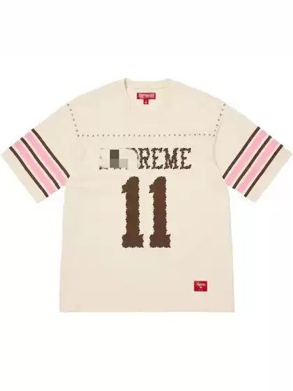 Ss26Sup Studded S/S Football Top Short-Sleeved Football Jersey with Rivets, Rhinestones, and Letter Appliques