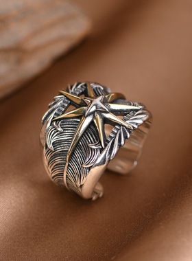 羽毛戒指复古工艺小众设计个性男
