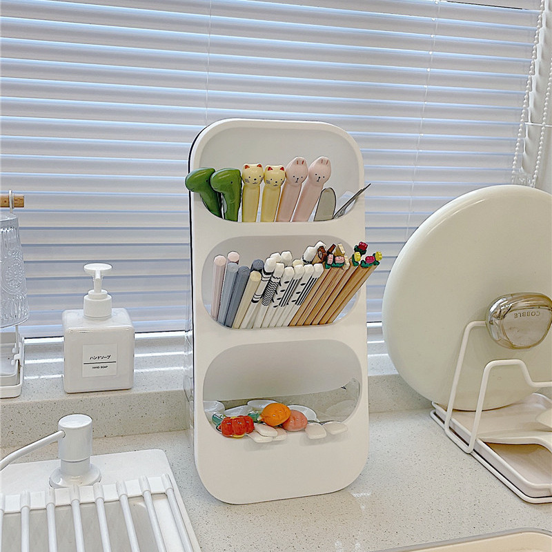 New Multifunctional Chopstick Cage Household Draining Three-Layer Oblique Chopstick Barrel Kitchen Spoon Chopstick Storage Rack