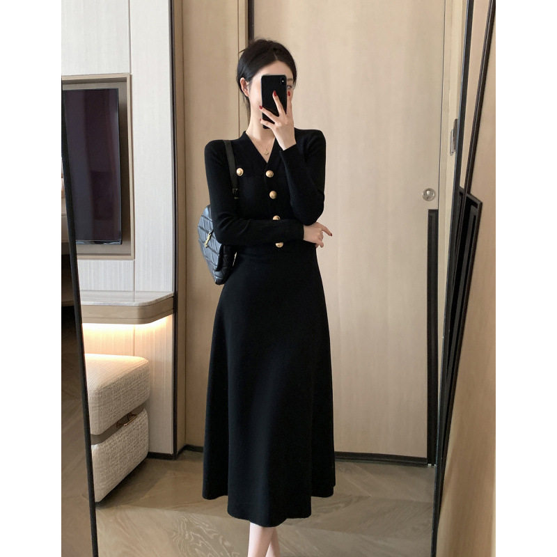 7714 Tweed Style Fashionable and Simple Knitted Suit Autumn New French Waist Slimming Look Elegant Long Skirt Two-Piece Set