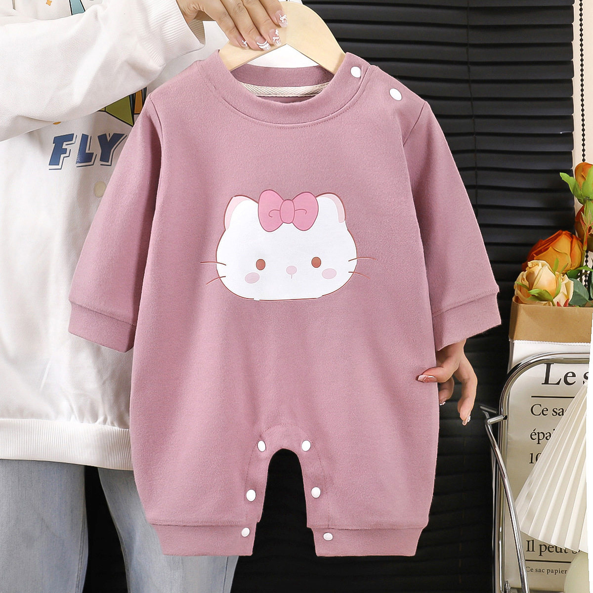 Baby Romper, Spring & Autumn Outerwear, Newborn Long-Sleeve Jumpsuit with Snap Buttons for Easy Diaper Changes