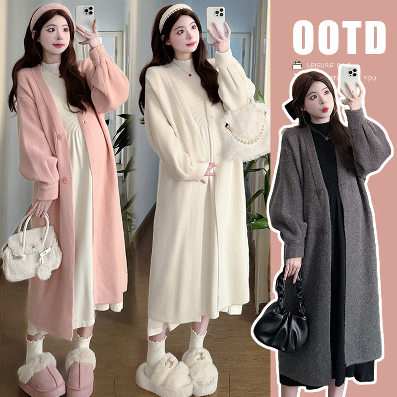 2024 Soft Waxy Knitted Coat Inclusive Great All-match Slim-looking Two-piece Set with Base Skirt