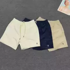 Rl Laff Pony Logo Embroidered Pure Cotton Corduroy Casual Shorts Men's Loose Five-Point Breathable Couple Pants Summer