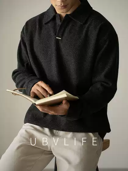 Old Money Style Loose Fit Drop Shoulder Sleeve Polo Collar Sweatshirt for Men, Easy-Care, Relaxed Casual Long-Sleeve T-Shirt, Spring 2026
