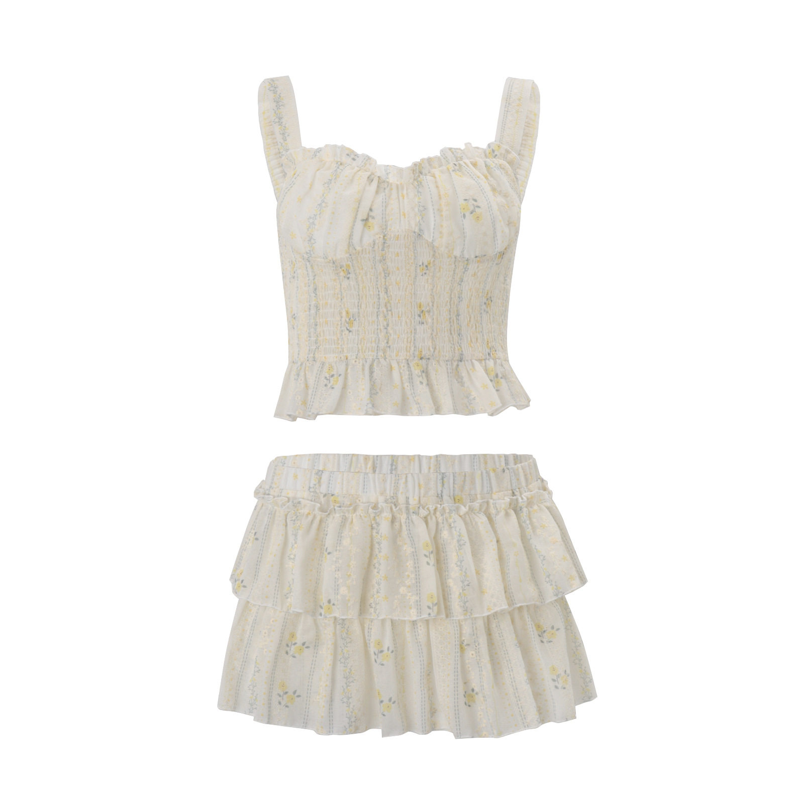 Floral Print Crop Top and Puff Skirt Set Sexy Elegant Spring Womens Fashion for Casual Outings Wholesale Available