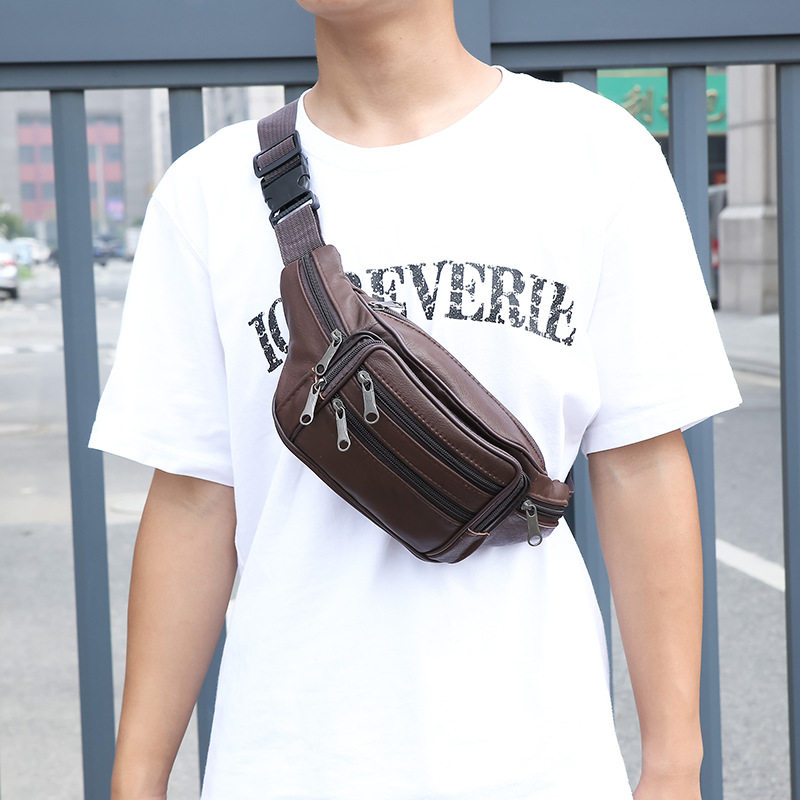 Men's Waist Bag New Top Leather Business Coin Purse Cowhide Waist Bag Large Capacity Yoga Sports Bag Waist Bag