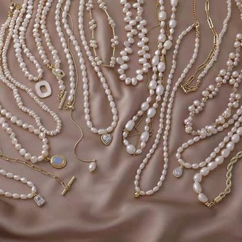 Vintage Freshwater Pearl Necklace French Baroque Irregular Niche Design Sense Zircon European and American Pearl sweater chain