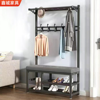 Entrance Door Shoe Changing Stool Clothes Hanging Integrated Rack Household Floor Vertical Coat Rack Small Entrance Shoe Cabinet Hanger