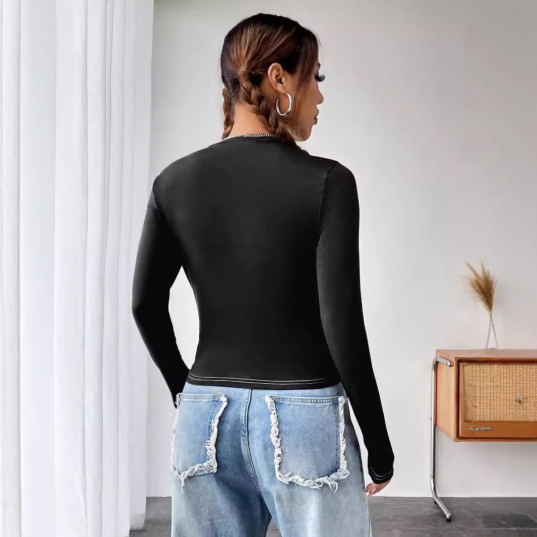 Fashionable Womens Long Sleeve T Shirt Round Neck Printed Casual Style Perfect for Everyday Wear Wholesale