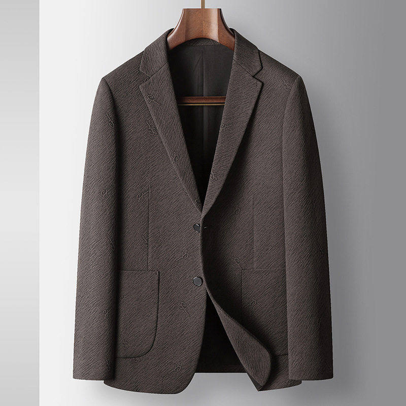 Áo Blazer Nam Dáng Ôm Vừa Họa Tiết Jacquard Phong Cách Doanh Nhân Màu Nâu, Đen