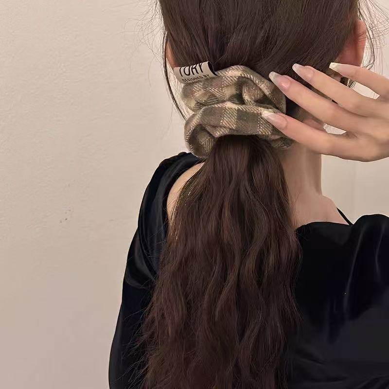 Autumn and Winter Hair Accessories New Plaid Retro Plaid Hair Band Preppy Ball Hair Headdress Daily Hair Rope K-Style