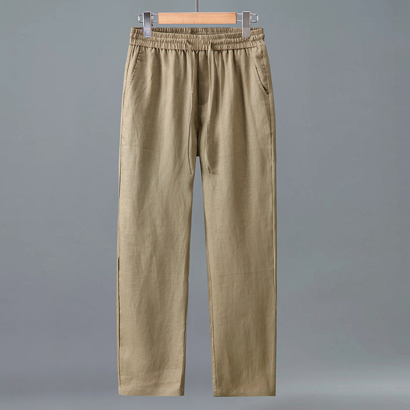 套装亚麻长袖衬衫男中国风休闲纯麻口袋宽松开衫长裤麻料外穿